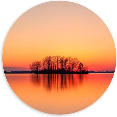 KuijsFotoprint - Schilderij - Silhouet Eilandje Tijdens Zonsondergang - Zwart, Geel En Oranje - 100 X 100 Cm