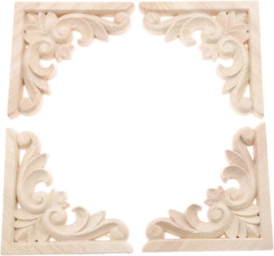 4 stuks - Meubelstickers - 2 paar - Houten hoekstickers - 8x8 cm - Houtsnijwerk - Doe-het-zelf - Ongeverfde randstickers - Muurdecoratie - Geschikt voor muren, kasten, deuren, bedden, kaptafels, spiegeldecoratie - Natuurlijke houtkleur