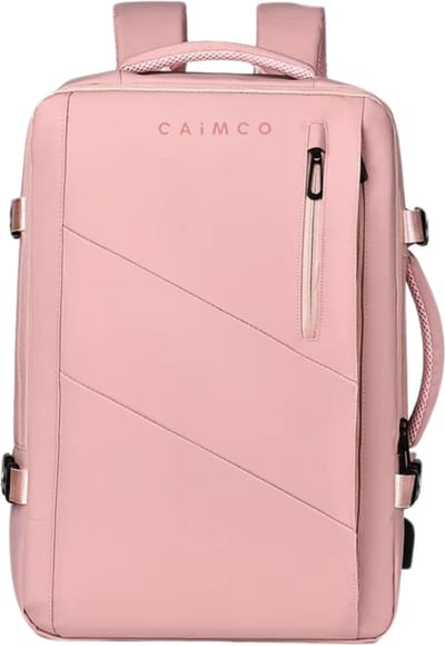 Caimco Nexus Rugzak met USB Oplaadpoort & Laptopvak – 10kg Maximaal Belastbaar – Uitbreidbare Waterafstotende Backpack – 15.6 inch Laptop Rugtas voor School, Werk & Reizen – Roze