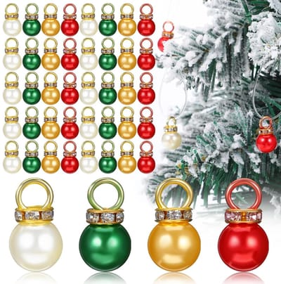 Set van 200 mini kerstballen: 50 in rood, goud, groen en wit met parelachtige afwerking - 2,5 cm grote hangdecoratie voor de kerstboom, knutselprojecten en kerstfeesten