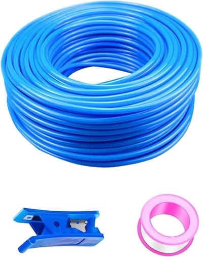 Pneumatische slang 50 m voor perslucht, 6 mm x 4 mm, inclusief pijpensnijder en Teflon tape