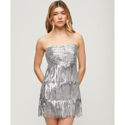 Superdry Minicami-jurk met Franjes Silver Grootte: 44