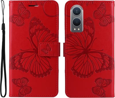 Coverup Hoesje - Geschikt voor OnePlus Nord CE4 Lite 5G Hoesje - Coverup Vlinders Book Case - Rood
