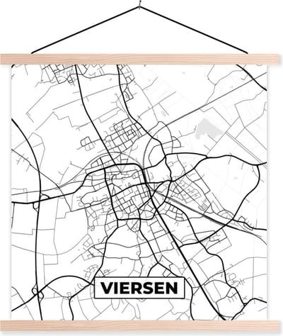 Posterhanger incl. Poster 40x40 cm - Schoolplaat - Viersen - Kaart - Plattegrond - Stadskaart - Textielposter - Blanke latten - Stadskaart