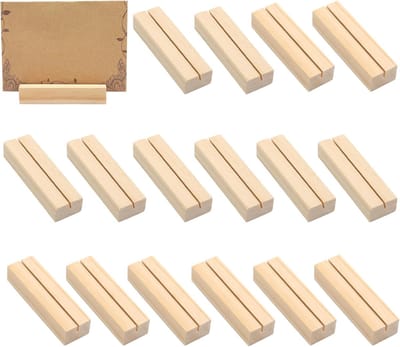 16 stuks houten tafelkaarthouders, 10 cm, beukenhout, stabiel, voor plaatskaarten, menukaarten, tafelnummers, foto's, fotohouder, ansichtkaartenstandaard voor bruiloft, feest, restaurant