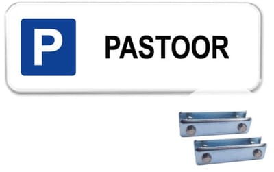 Parkeerbord Pastoor - Weerbestendig Aluminium - 40x15 cm - Bevestiging: Met hekbeugels (voor spijlen- of gaashek)
