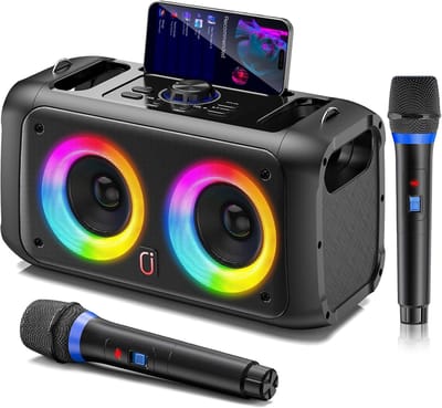 Karaoke Systeem - Muziek Installatie - Feestelijke Muziek - Twee Microfoons - 2.49 kg - Zwart