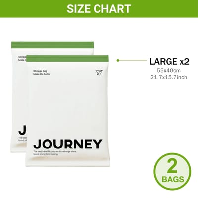 2 stuks JOURNEY Compressie Reistassen - Ruimtebesparende Plastic Ritszakken voor Bagage & Cruise Spullen, Geen Vacuümpomp Nodig, Draagbaar voor Reistassen