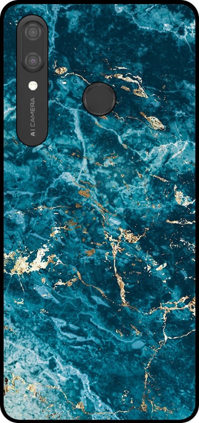 Smartphonica Telefoonhoesje Geschikt voor Huawei P Smart (2019) met marmer opdruk - TPU backcover case blue marble design - Blauw geschikt voor Huawei P Smart (2019)