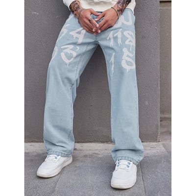 Retro Jeans Heren Lente en Herfst Nieuw Trendy Merk Losse Rechte Veelzijdige Lange Broek S gray