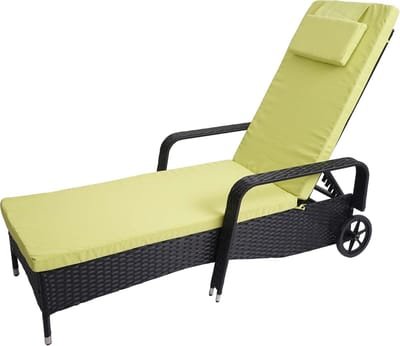 Poly-rattan ligstoel Carrara, relaxligstoel tuinligstoel, aluminium ~ antraciet, kussens lichtgroen