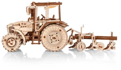 Eco Wood Art Modelbouwpakket Tractor met Ploeg - 3D Puzzel - Miniatuur Bouwpakket Volwassenen - DIY - Knutselen - Hout
