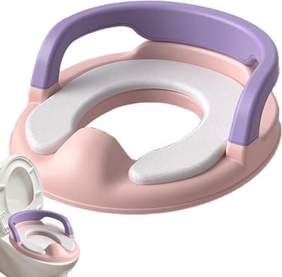 Toiletverkleiner Kinderen - Potjestraining Stoel - Zindelijkheidstraining - Met Anti-slip Handgrepen - 39.6 x 36.5 cm - Roze Paars