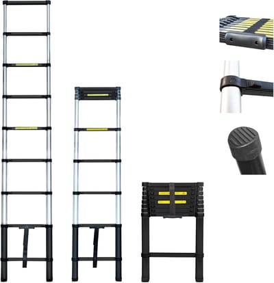 Telescopische Ladder - Opvouwbare Ladder - Werkzaamheden Binnen Buiten - EN131 Gecertificeerd - 26 Meter - Aluminium Grijs