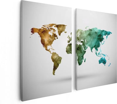 Artaza Canvas Schilderij Tweeluik Kleurrijke Wereldkaart - Abstract - 80x60 - Foto Op Canvas - Canvas Print