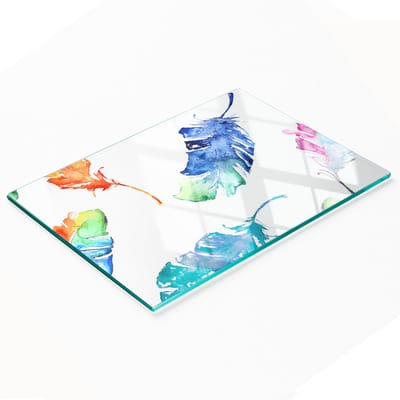 Decoratieve serveerplank van glas met kleurrijke veren, 80x52 cm