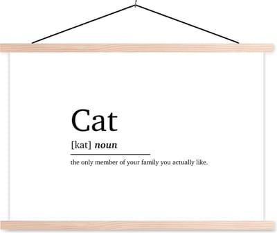 Posterhanger incl. Poster 90x60 cm - Schoolplaat - Cat - Spreuken - Quotes - Kat definitie - Woordenboek - Textielposter - Blanke latten