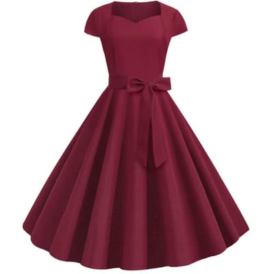 Damesjurk V-hals Met Riem Strikdecoratie A-lijn Grote Swing Strakke Hoge Taille Effen Kleur Retro Korte Mouw Prinsessenstijl Dames Midi Jurk XXL