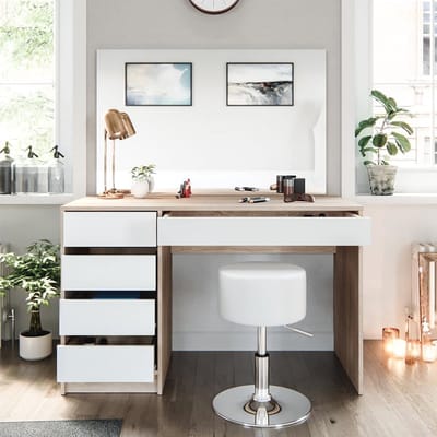Moderne Make-uptafel met Kruk - 120 cm in Sonoma/Wit