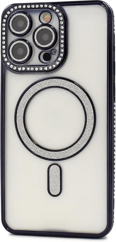 Diamant Glitter Telefoonhoesje Geschikt voor Magsafe met Camera Bescherming voor iPhone 15 Pro - FuturiQ - Zwart
