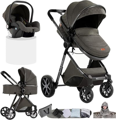 Kinderwagen 3-delig - Babywagen 3-in-1 - Comfortabel op pad - Hoog landschap ontwerp - 82 x 61 x 105 cm