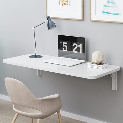 Inklapbare Wandtafel - Opklapbureau Klaptafel - Ruimte Besparen - Zwevend Bureau Ontwerp - Draagt 50 kg - Wit