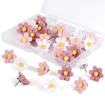 Dailygoods- Priknaalden set van 20 - Kleurrijke punaises - Bloemige duimspijkers - Voor prikbord/kurbord - Decoratie kantoor/woning - Vrolijk ontwerp