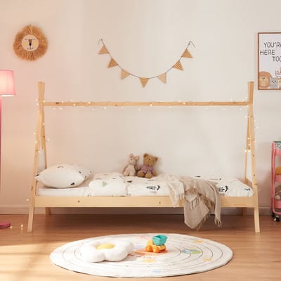 Kinderbed Siikajoki Tipi hoog uitvoering 90x200 cm naturel en wit [en.casa]