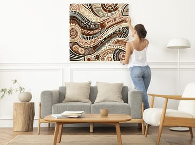 Acryl aboriginal schilderij | Vibrant Acrylic Aboriginal Art: A Feast for the Senses | Kunst - 30x30 centimeter op Dibond | Foto op Dibond