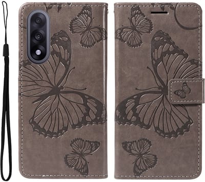 Coverup Hoesje - Geschikt voor OnePlus Nord 5 Hoesje - Coverup Vlinders Book Case - Taupe Grijs