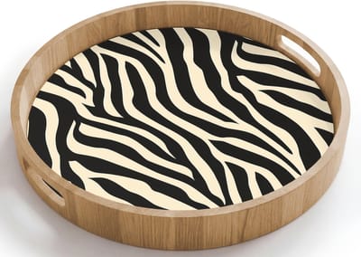 Dienblad rond 40x40 cm - Schootdienblad hout - Zebra - Print - Klassiek - Zwart - Borrelplank rechthoek - Plateau houten dienbladen