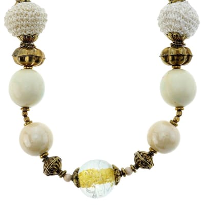 Behave - Ketting - Antiek Goud - Glaskralen & Gehaakte Kralen - 59 cm