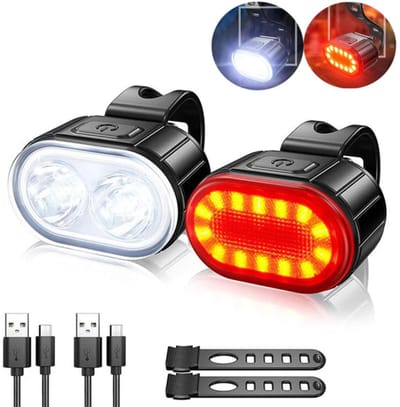 Fietsverlichting - USB Oplaadbaar - Voor- Achterlicht - Nachtlicht - Hoog- Laaglicht Functie - Universeel - Waterdicht