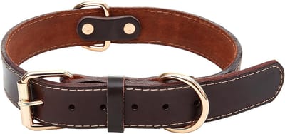 Leren Hondenhalsband voor Middelgrote Honden, Verstelbaar, Duurzaam en Zacht, met Metalen Gesp, Bruin (M)