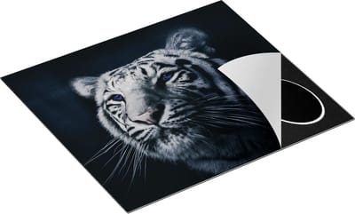 Chefcare Inductie Beschermer Tijgerkop met Blauwe Ogen - Zwart Wit - 60x50 cm - Afdekplaat Inductie - Kookplaat Beschermer - Inductie Mat
