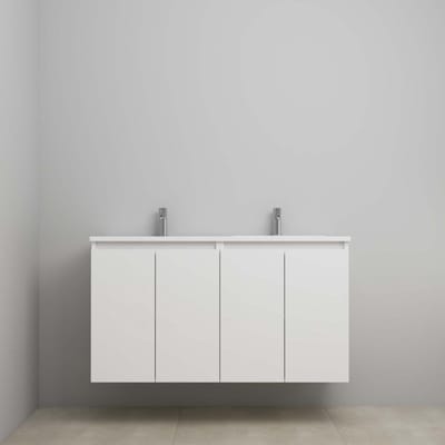 On-Line Onderkast - 120 cm - Bouwpakket - Greeploos 4 Deuren - Acryl Wastafel - 2 Kraangaten - Hoogglans Wit