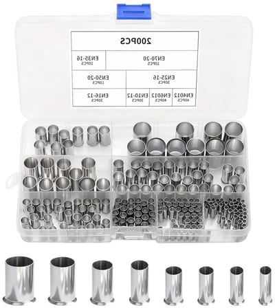 200 Stuks Draad Eindhulzen, Ongeïsoleerde Kit, Koper Geplated Moffen voor Elektrische Verbindingen, Kabelhulzen en Crimp Moffen voor Kabels en Bedrading