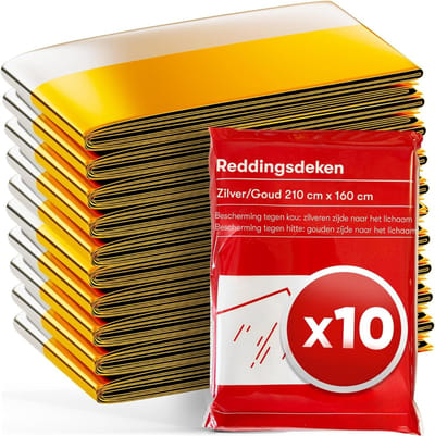 Nooddeken - Reddingsdeken - Goud En Zilver - Pakket Van 10 - 210 X 160 Cm - Nooddeken Voor Eerste Hulp - Buiten - Auto - Weersbestendige Overlevingsdeken Voor Wandelen - Kamperen En Noodsituaties - Compacte Thermische Deken