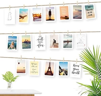 PromoHome DIY Fotolijsten Collage Set - 3 Meter Jute Touw Fotolijst Wanddecoratie met 30 Houten Klemmen en 10 Onzichtbare Nagels - Creatieve Foto Weergave voor Woonkamer, Slaapkamer, Bruiloften en Feesten