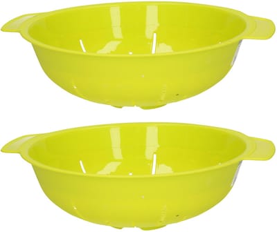 Plasticforte Keuken vergiet zeef - 2x - kunststof - Dia 25 cm x Hoogte 8 cm - groen - afgieten