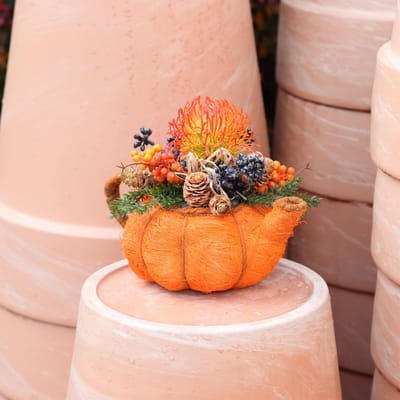 Plantenbak pompoen decoratie oranje geelgroen Ø19cm H12cm