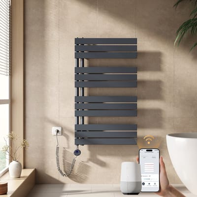 EMKE Elektrische Handdoekradiator - Slimme Bediening - APP Week Timer - 104x60cm - 600W - Mat Antraciet