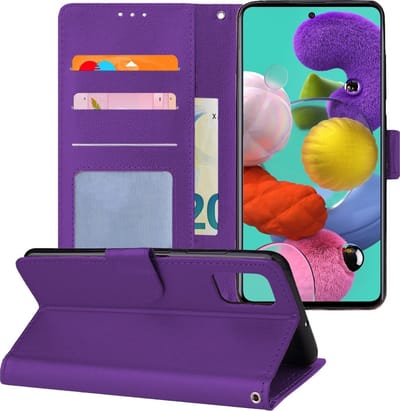 Hoesje - Geschikt voor Samsung Galaxy A51 - Luxe Bookcase - Walletcase Hoes - Portemonnee - Cover - Telefoonhoes - Paars
