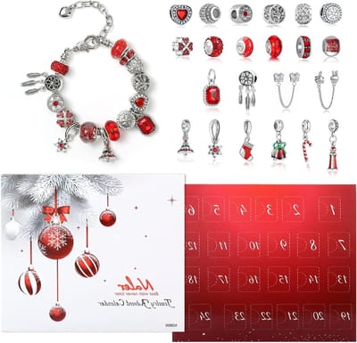 24-Delige Adventskalender met Hangers en Armband voor Kerstmis - Glazen Kralen, Sieraden en Cadeau Ideeën