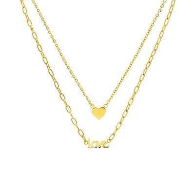 Lucardi Dames Stalen goldplated ketting met een hartje en love - Ketting - Staal - Goudkleurig - 47 cm
