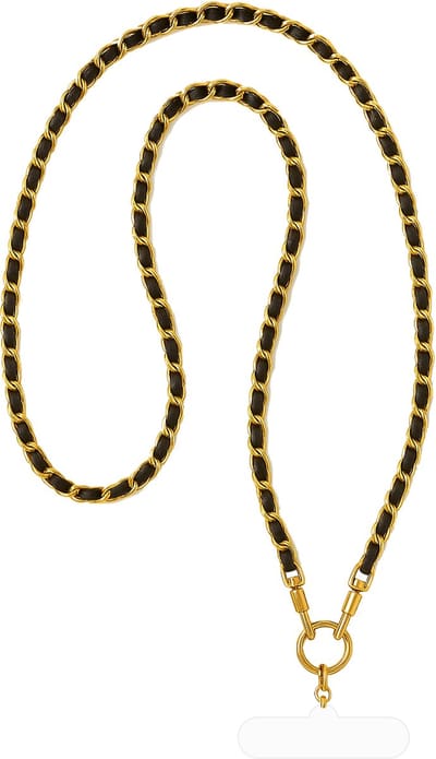 LéClé Goud Telefoonkoord - Zwart Kunstleder - Crossbody ketting 120 cm