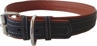 WAUDOG Soft Halsband / Hondenhalsband - Leder - Zwart - XL - Breedte: 35 mm - Nekomtrek: 57 - 71 cm (GELIEVE ALVORENS BESTELLEN OPMETEN)