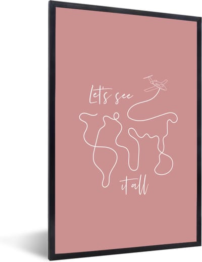 Fotolijst incl. Poster - Spreuken - Quotes - Let's see it all - Vliegtuig - 40x60 cm - Posterlijst