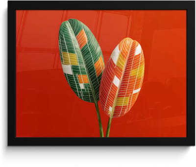 Poster in lijst - Fotolijst 40x30 cm - Posters - Bladeren - Ovaal - Mozaïek - Patroon - Posterlijst zwart - Decoratie - Wanddecoratie woonkamer - Muurdecoratie slaapkamer