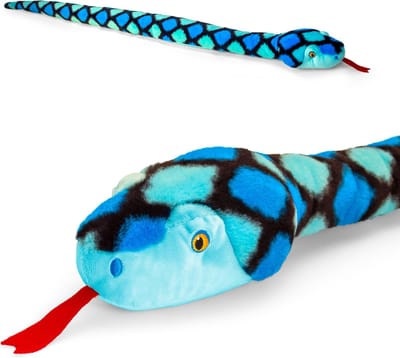 Keel Toys slang knuffel - pluche - blauw - 100 cm - dier - cadeau Knuffelbeest - reptiel - speelgoed